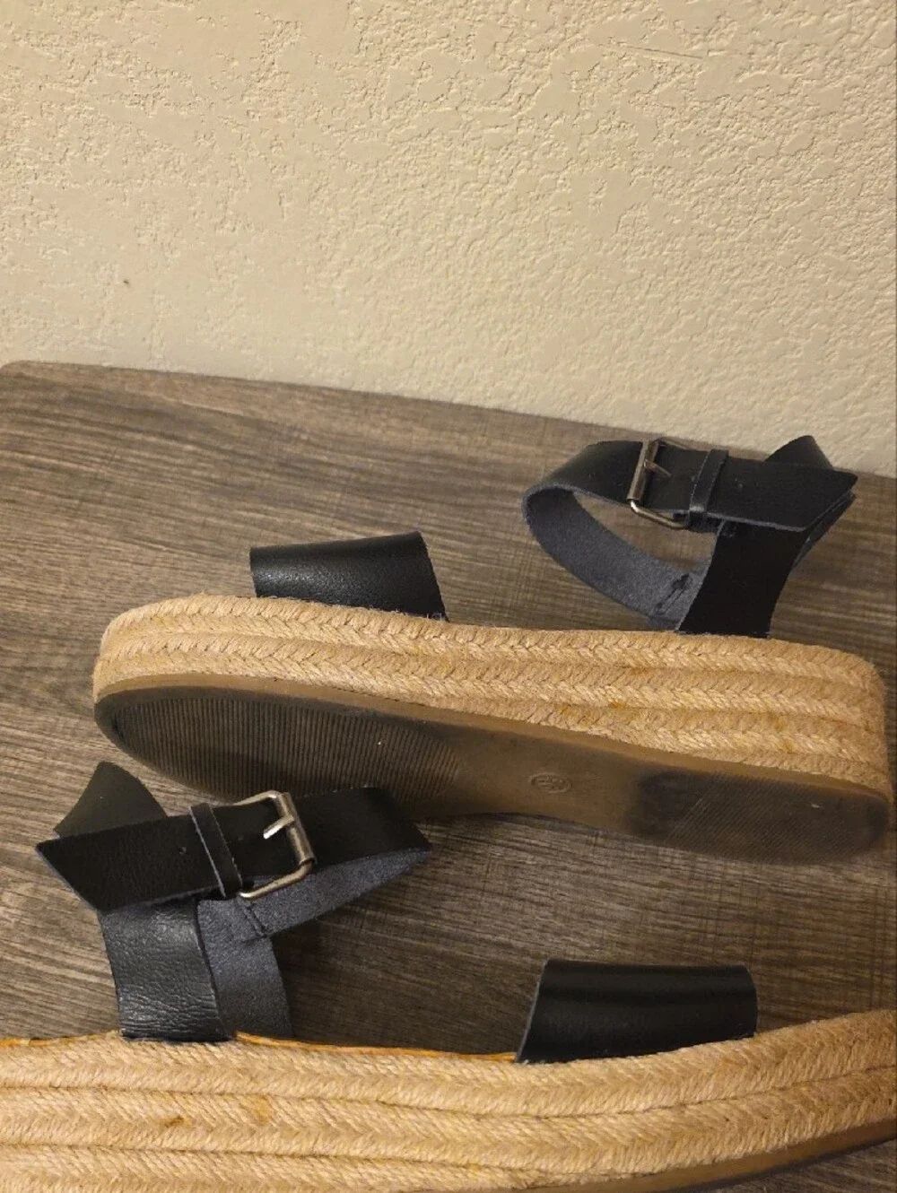 Universal Thread Black Faux Leather Espadrille Platform Sandals Size 9.5
